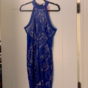 Blue lace halter dress